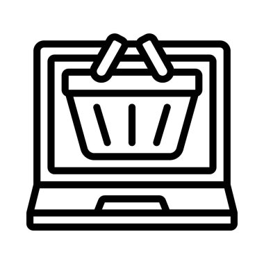 Laptop Sepet simgesi, vektör illüstrasyonu 
