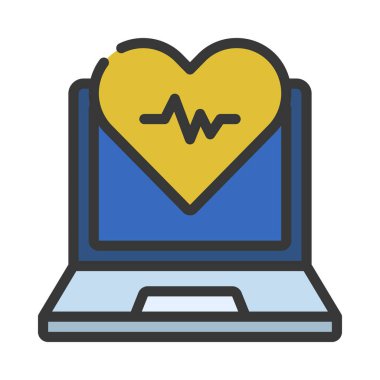 Ecg Makine Web simgesi düz tasarım, vektör illüstrasyonu