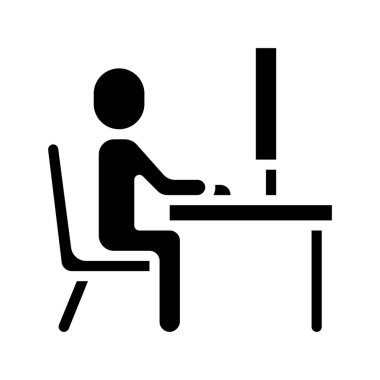 Bilgisayar Masası simgesi, vektör illüstrasyonunda kişi  