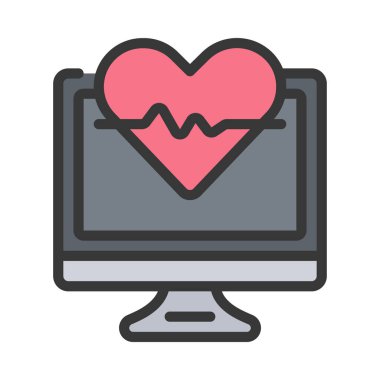 Bilgisayar E-Sağlık simgesi, vektör illüstrasyonu 