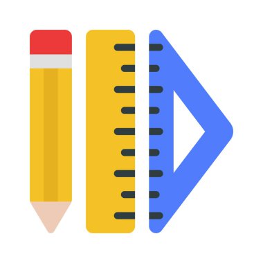 Kalem cetvel ve üçgen düz simge, vektör illüstrasyonu 