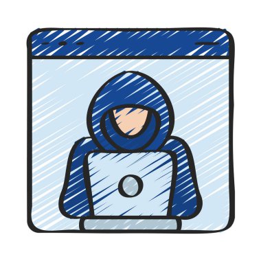 Laptop simgesi, vektör illüstrasyonlu hacker 