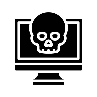 Beyaz arkaplan vektör çiziminde kafatası olan dizüstü bilgisayar