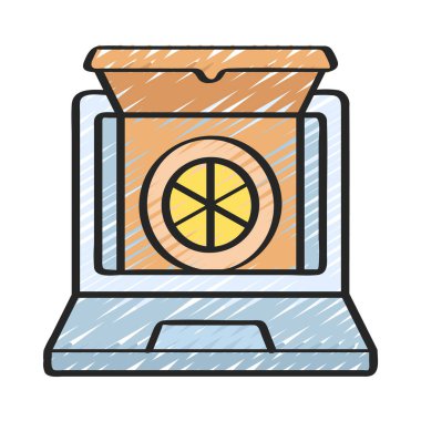 Beyaz arkaplanda Pizza Paketi simgesi olan dizüstü bilgisayar