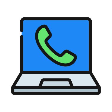 Laptop Telefon Arama simgesi, vektör illüstrasyonu 