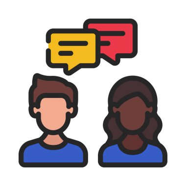Erkek ve Kadın Sohbeti web simgesi düz tasarım, vektör illüstrasyonu