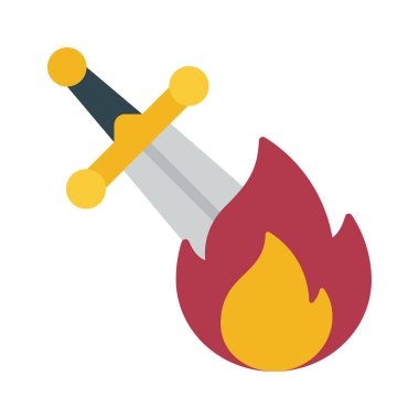 Eriyen ateş ve kılıç yassı ikon, vektör illüstrasyonu 