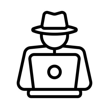 Laptop simgesi, vektör illüstrasyonlu hacker 