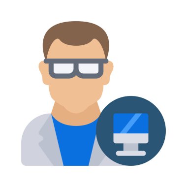 Erkek Bilgisayar Bilimcisi simgesi, vektör illüstrasyonu   