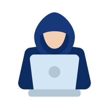 Laptop simgesi, vektör illüstrasyonlu hacker 