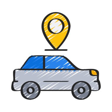 Araba konumu simgesi, vektör illüstrasyonu. Otomobil Gezintisi