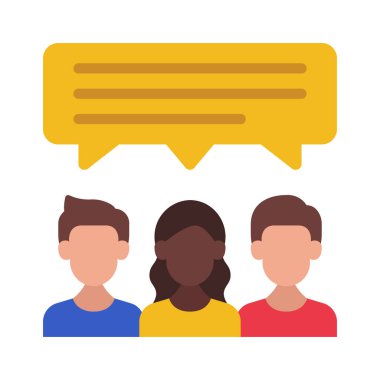 Düz simge, vektör illüstrasyonu hakkında konuşan üç kişi 