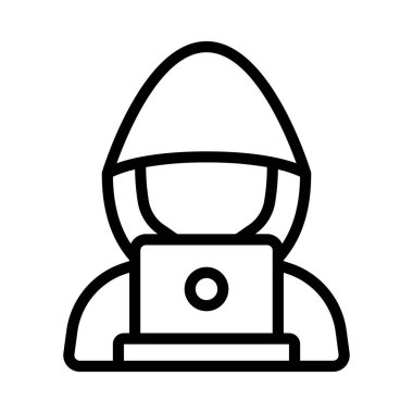 Laptop simgesi, vektör illüstrasyonlu hacker 