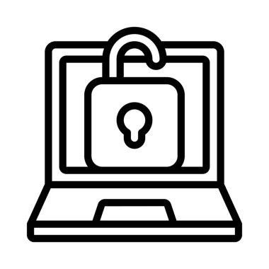 Güvenli olmayan dizüstü bilgisayar simgesi, vektör illüstrasyonu 
