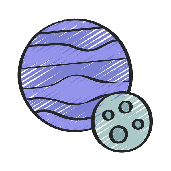 Векторная Иллюстрация Иконок Планеты Луной — стоковый вектор