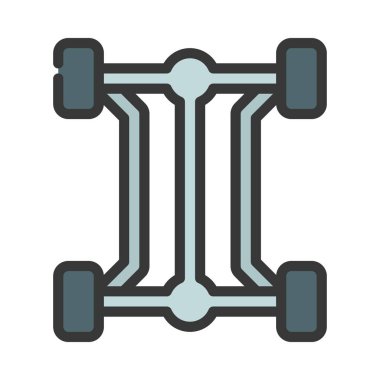 Dört Tekerlekli Dingil Simgesi Basit Vektör İllüstrasyonu