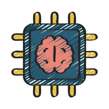 İşlemci Beyin simgesi, işlemci simgesi, vektör illüstrasyonu 