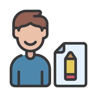 Metin yazarı Erkek Web simgesi düz tasarım, vektör illüstrasyonu