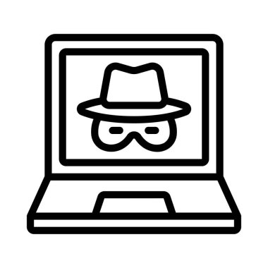 Dizüstü bilgisayar casus simgesi, vektör illüstrasyonu 