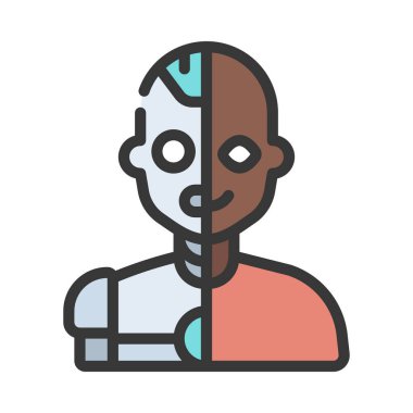 Yarı İnsan yarı Robot ikonu, vektör çizimi basit tasarım