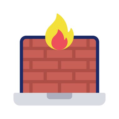 Firewall Laptop simgesi, vektör illüstrasyonu 