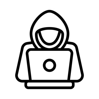 Laptop simgesi, vektör illüstrasyonlu hacker 
