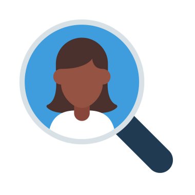 Kullanıcı Araması Kadın Web simgesi düz tasarım, vektör illüstrasyonu