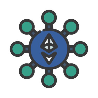  Ethereum madeni para düz simgesi beyaz arkaplan, vektör, illüstrasyon izole