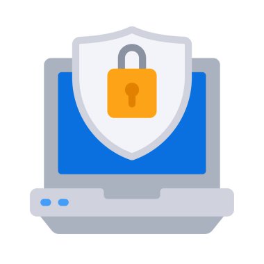 Güvenli dizüstü bilgisayar simgesi, vektör illüstrasyonu 