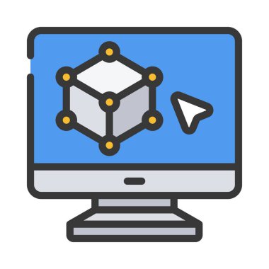 Bilgisayar Üç Boyutlu Tasarım simgesi, vektör illüstrasyonu 