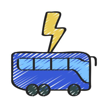 Şimşek ikonlu elektrikli otobüs. düz vektör illüstrasyonu