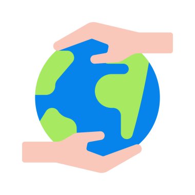 Dünya web simgesini koruyan eller düz tasarım, vektör illüstrasyonu