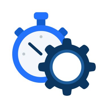 Cog with Stopwatch web simgesi düz tasarım, vektör illüstrasyonu                                       