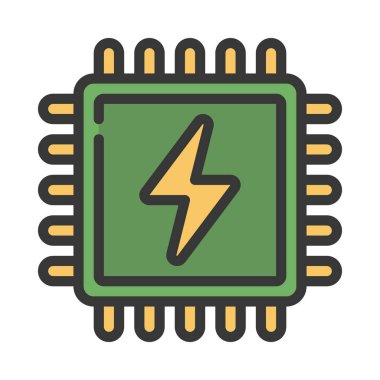 İşlemci güç simgesi, işlemci simgesi, vektör illüstrasyonu 
