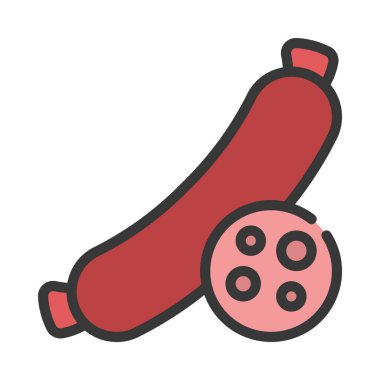 Salam Sausage düz simgesi, vektör illüstrasyonu 