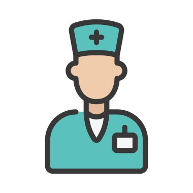 Erkek Hemşire Web simgesi düz tasarım, vektör illüstrasyonu