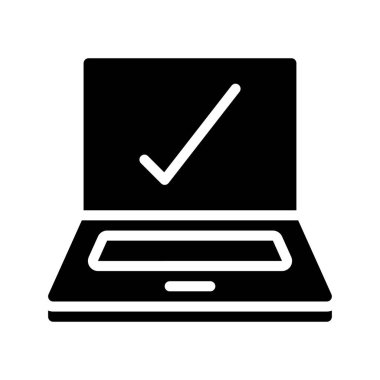 Onaylanmış Laptop simgesi, vektör illüstrasyonu 