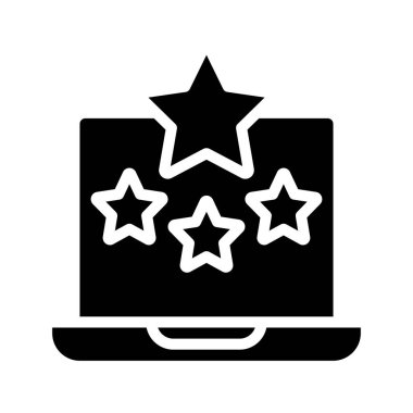 Laptop Yıldızları Gözden Geçirme simgesi, vektör illüstrasyonu 