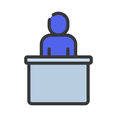 Desk Web simgesi vektör illüstrasyonunda kişi