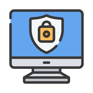 Güvenli Bilgisayar simgesi, vektör illüstrasyonu 
