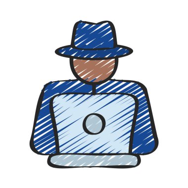 Laptop simgesi, vektör illüstrasyonlu hacker 