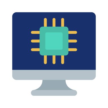 Bilgisayar simgesi üzerindeki çip, vektör illüstrasyonu 