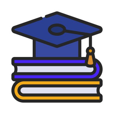 Grad Cap On Books web simgesi vektör illüstrasyonu