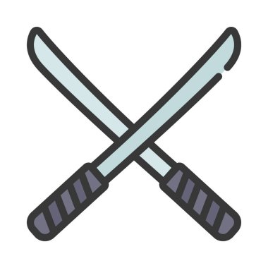 Katana Çakışan Simge Basit Vektör İllüstrasyonu