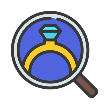 Simge vektör illüstrasyonu üzerinde büyüteç olan elmas yüzük 