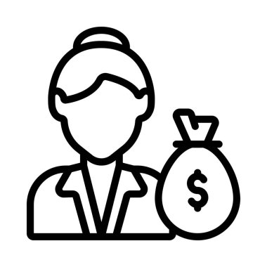 Beyaz arkaplanda kadın yatırımcı simgesi