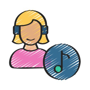 Kadın Müzik Yapımcısı Web simgesi düz tasarım, vektör illüstrasyonu
