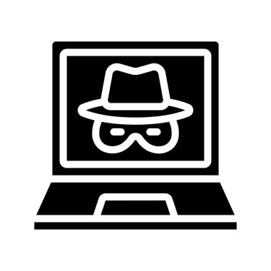 Dizüstü bilgisayar casus simgesi, vektör illüstrasyonu 