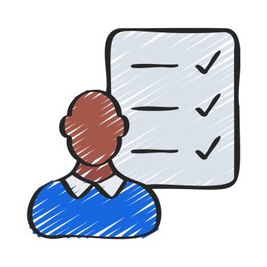 Kontrol Listesi Web simgesi vektör illüstrasyonuna sahip kişi