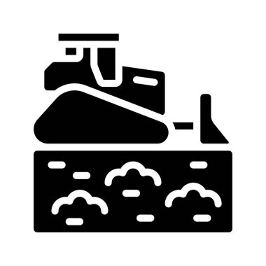 Arazi Doldurma Web Simgesi Çizimi Üzerine Buldozer